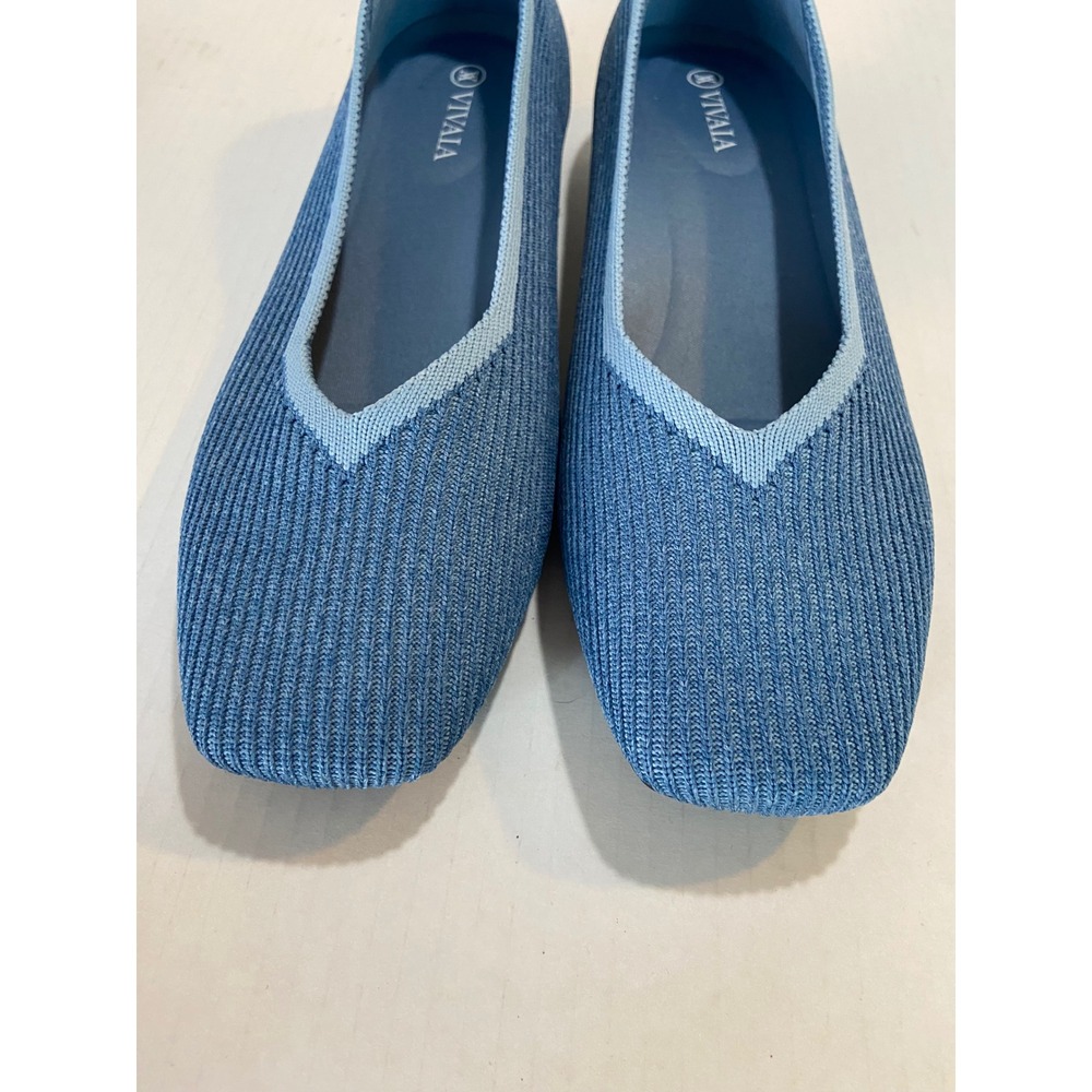 Vivaia Margot 2.0 Square Toe Ballet Flats Denim Blue Knit Womens EU 38 - Picture 2 of 8